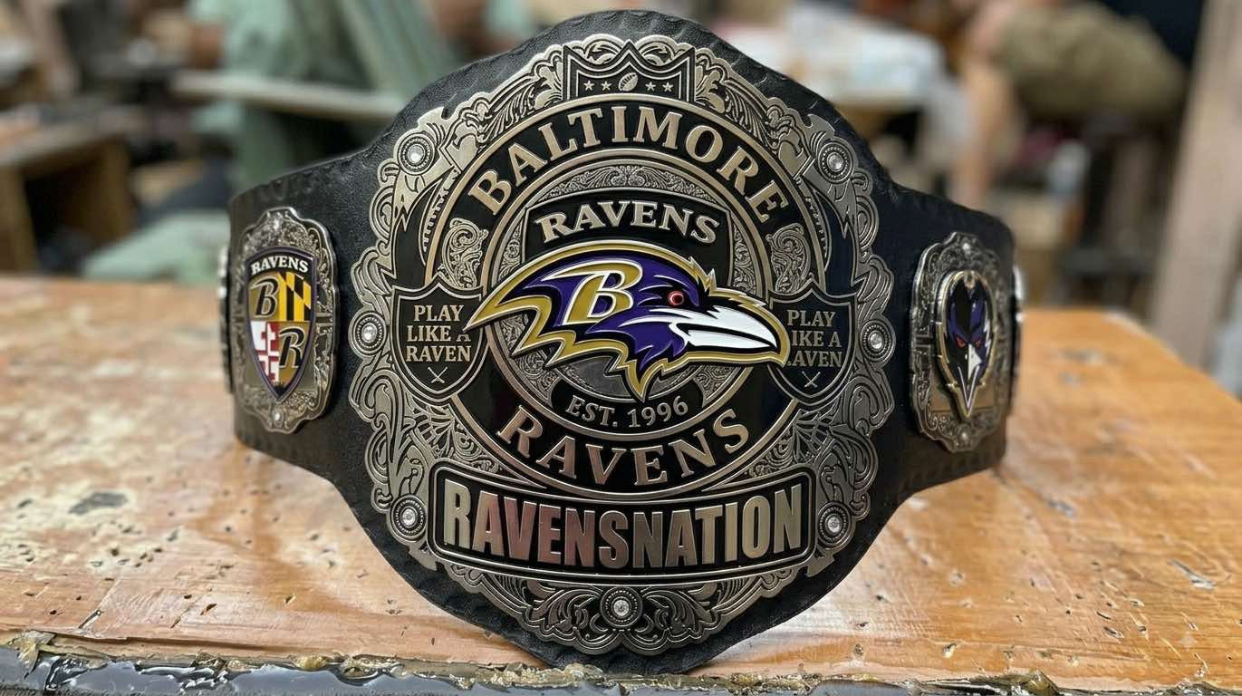 Baltimore Football Championship Title Belt - Custom Zinc Etched Real Leather Strap 6mm