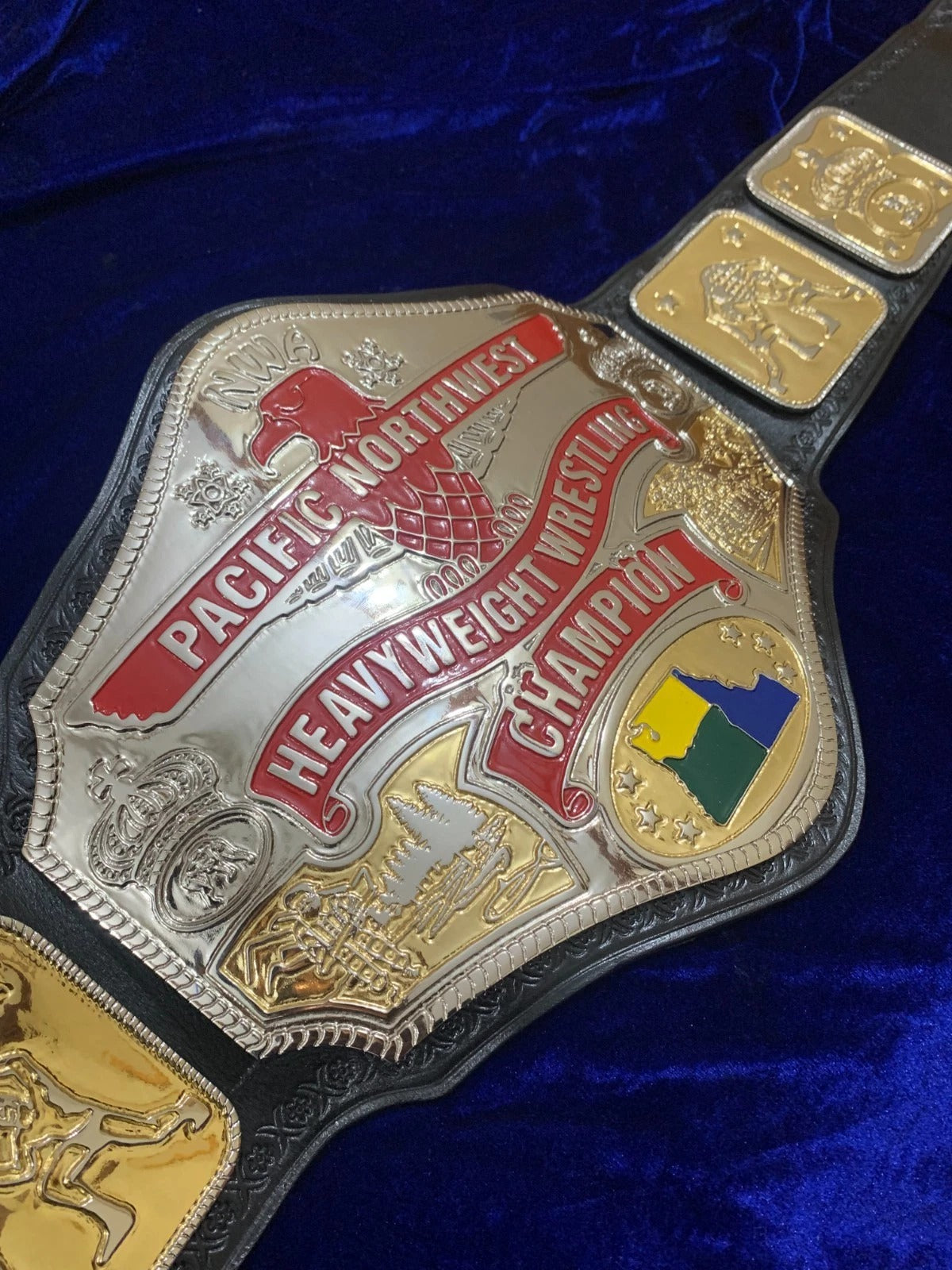 NWA Pacific Northwest Championship Belt – Dual Plated Replica – Brass – Real Leather