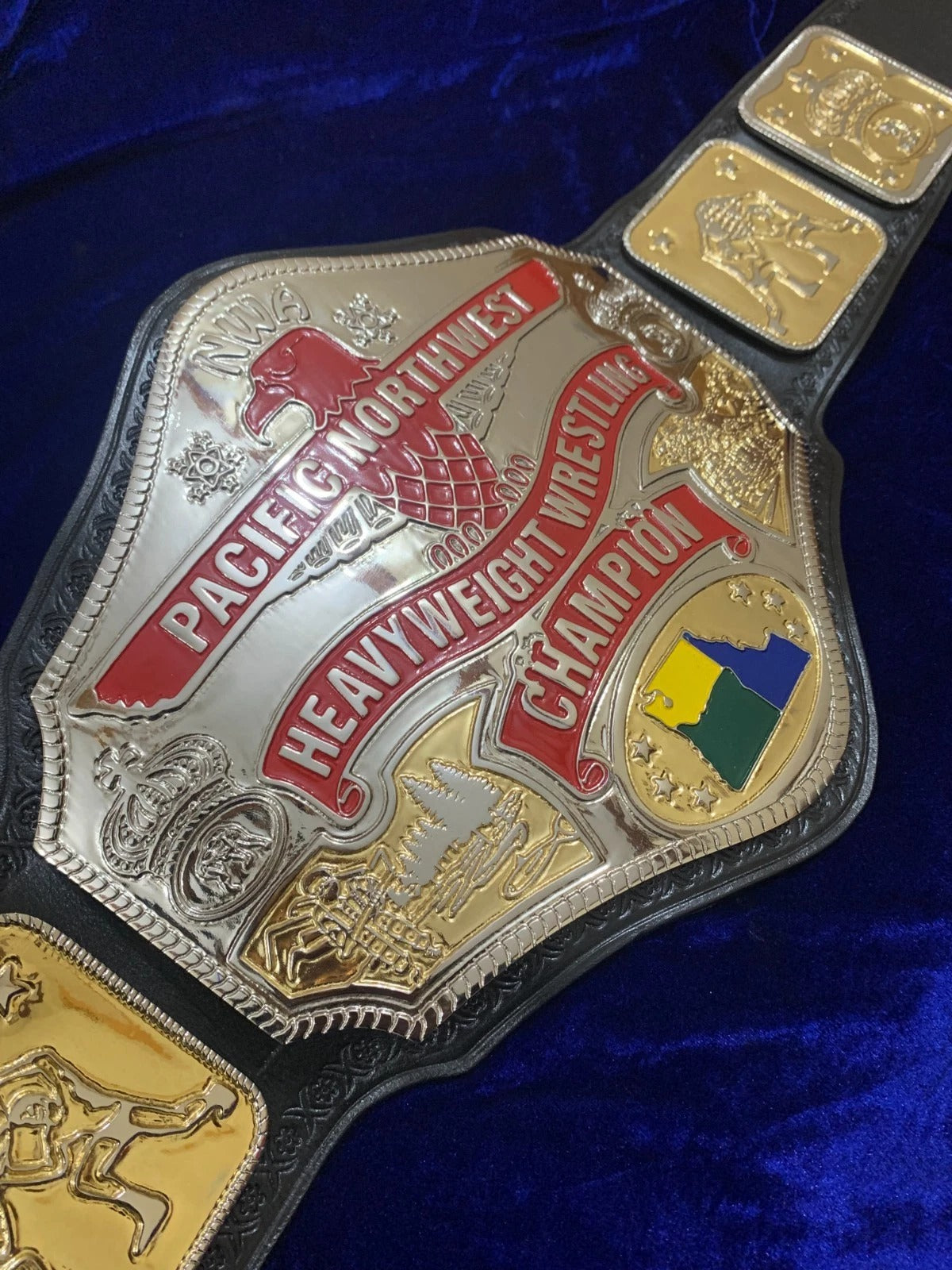 NWA Pacific Northwest Championship Belt – Dual Plated Replica – Brass – Real Leather