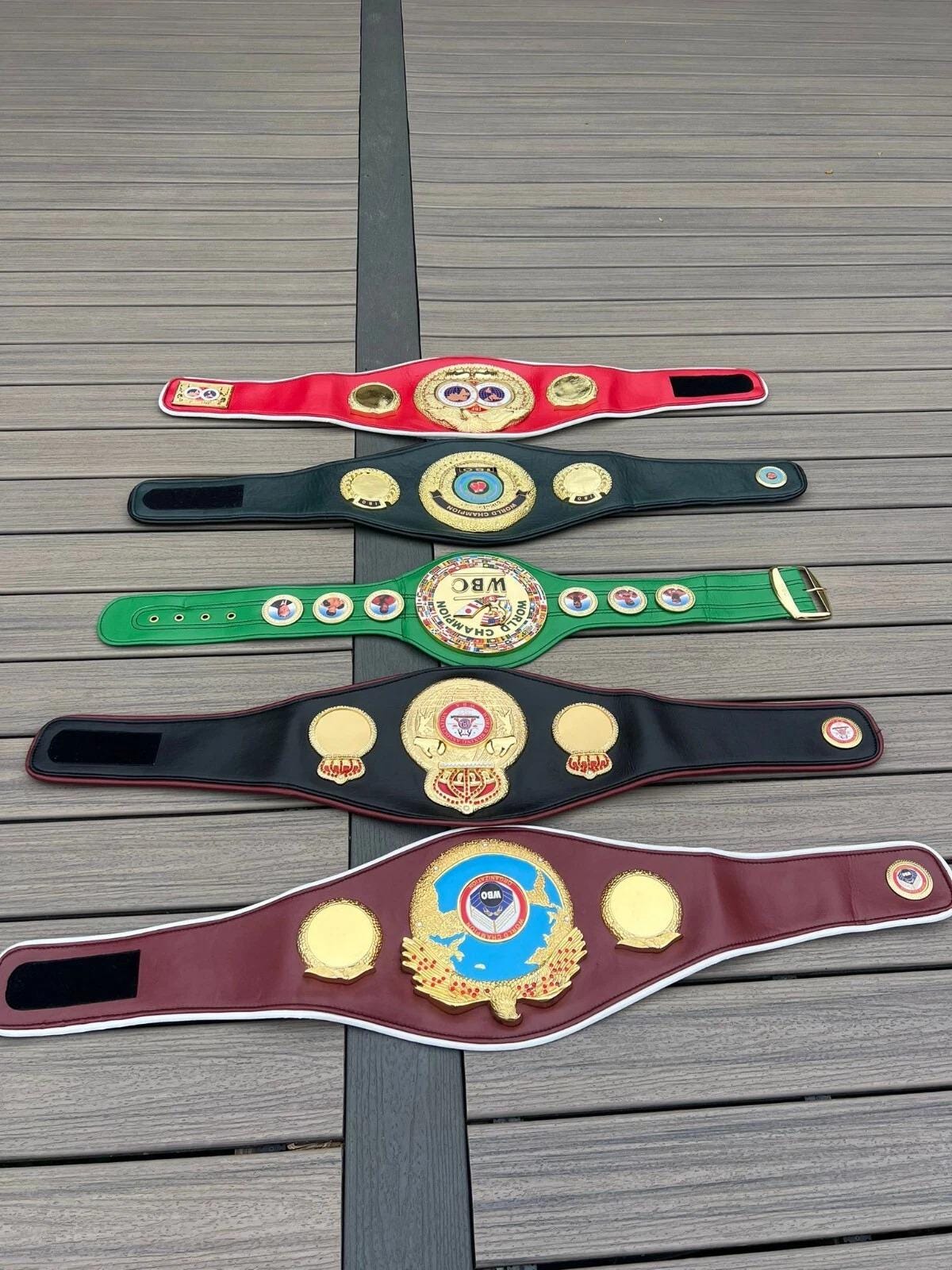 All 5 Boxing Title Belts Set – WBC IBF IBO Wba Wbo Replica Belts Adult Size | Championship Boxing Belt Collection