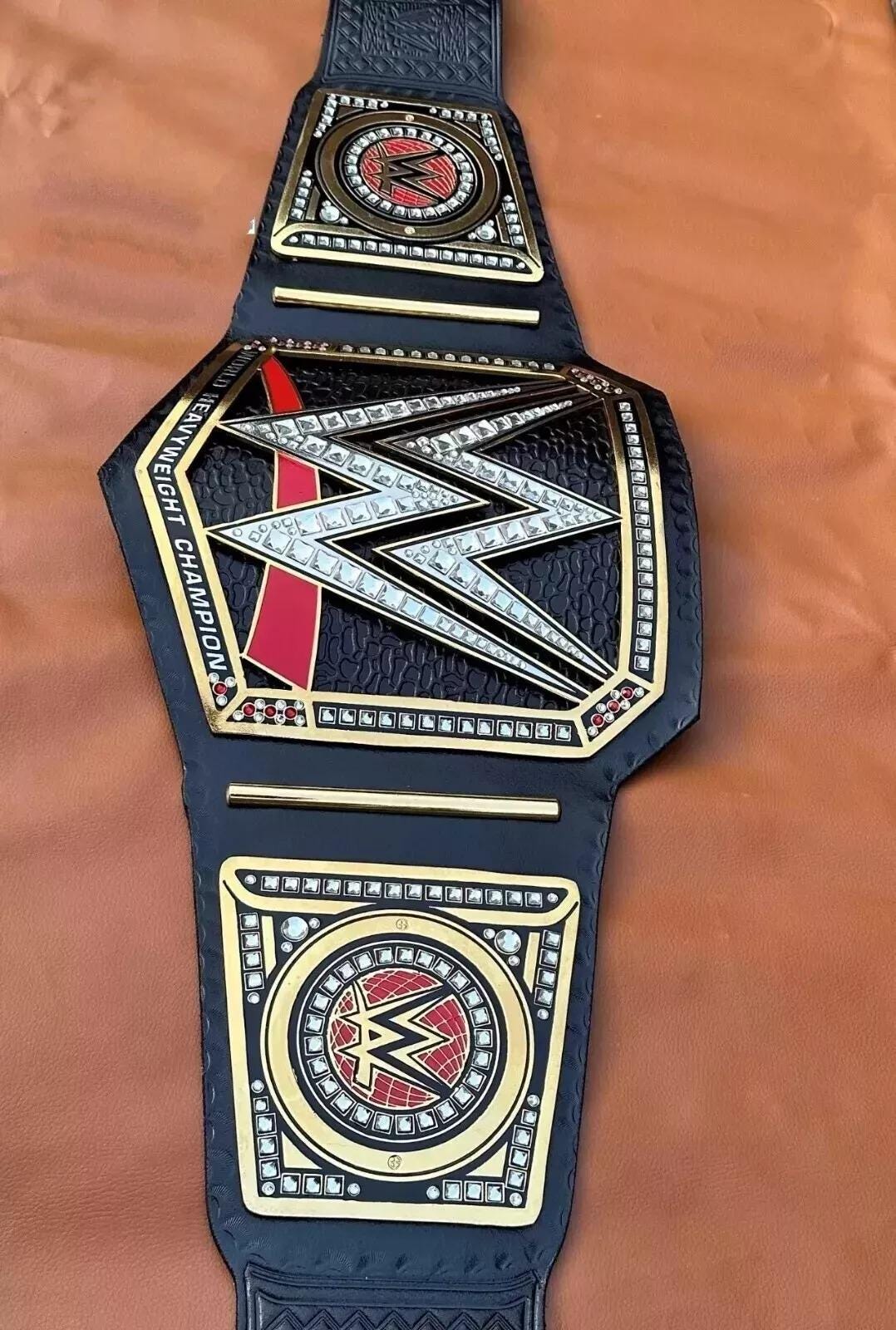 World Heavyweight Championship Belt | 2mm 4mm Brass Replica Title | Black Adult Size Wrestling Belt Gift