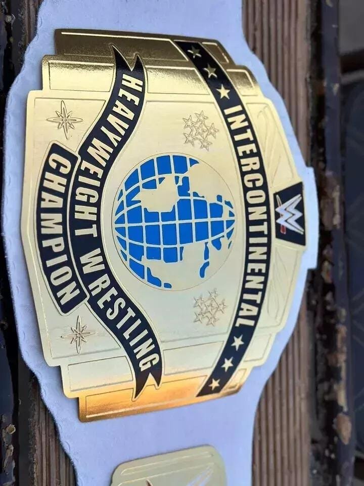 Intercontinental Heavyweight Championship Replica Belt | White Strap WWE Title | 2MM 4MM Brass Adult Size | Wrestling Fan Gift | Cosplay