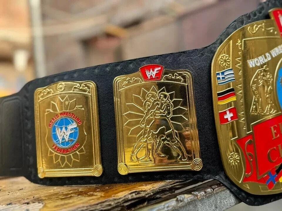 European Wrestling Championship Replica Belt | Adult Size WWE Title | 2MM / 4MM Metal Plates | Wrestling Fan Gift | Cosplay Display Belt