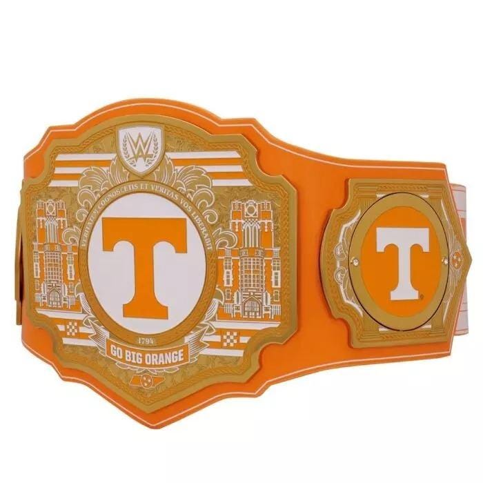 Tennessee Volunteers Legacy Championship Belt 2MM & 4MM Brass | Leather Strap | Adult Size Wrestling Title Replica | Custom Colors Available