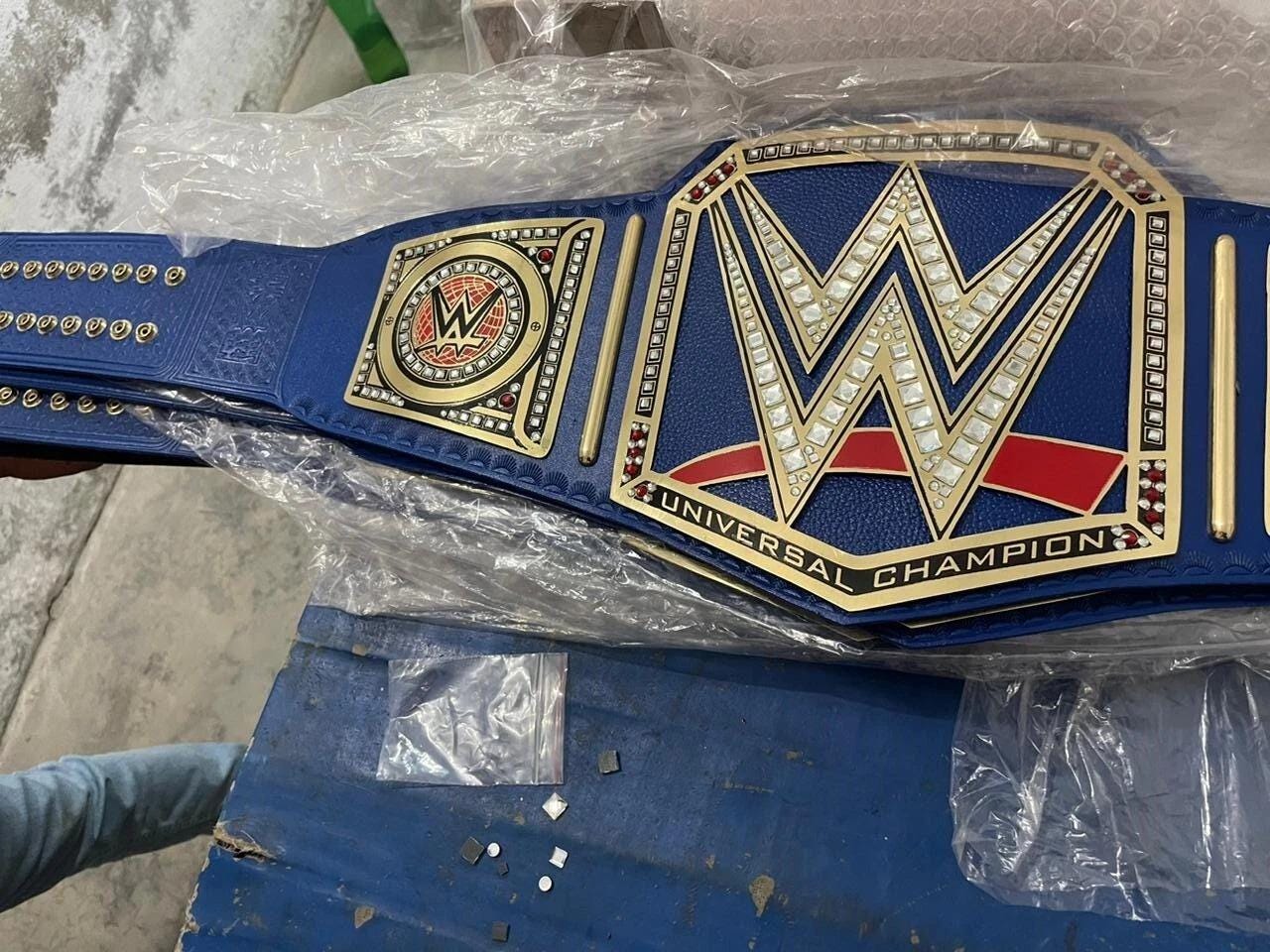 Blue Universal Championship Replica Title Belt Blue strap Wrestling Belt 2MM4MM Brass Adult Size Fan Gift