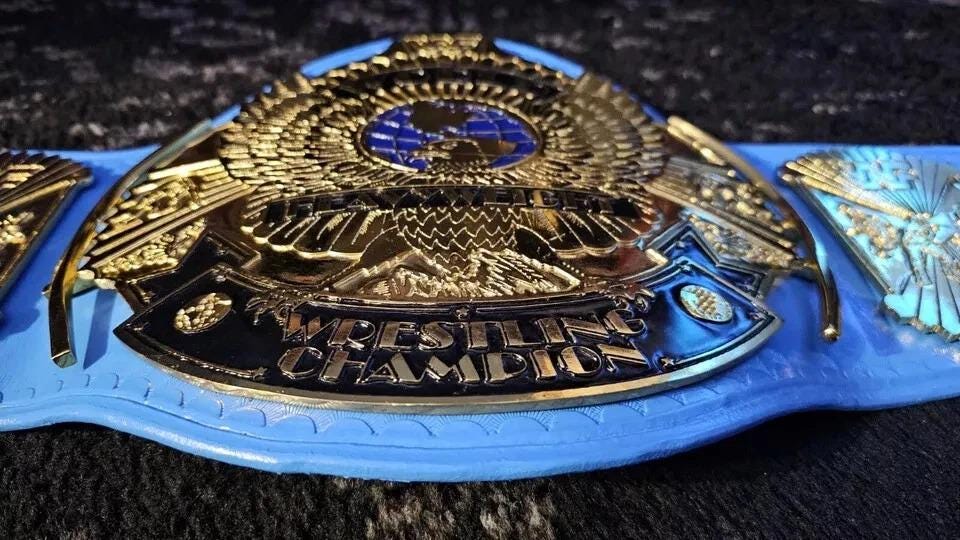 WWF Blue Winged Eagle Championship Belt | 2MM 4MM Real Leather | Classic Wrestling Replica | Hulk Hogan Tribute | Fan Gift w/ Bag