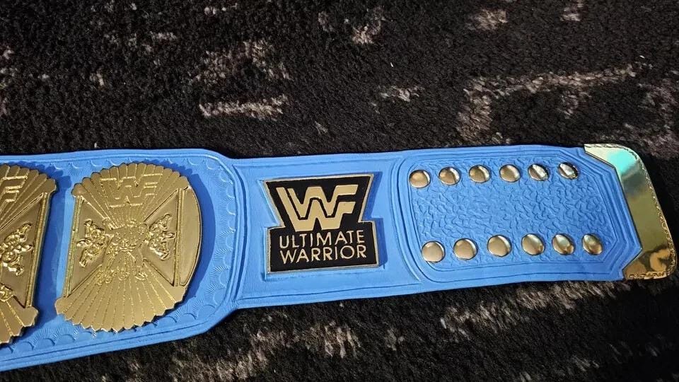 WWF Blue Winged Eagle Championship Belt | 2MM 4MM Real Leather | Classic Wrestling Replica | Hulk Hogan Tribute | Fan Gift w/ Bag
