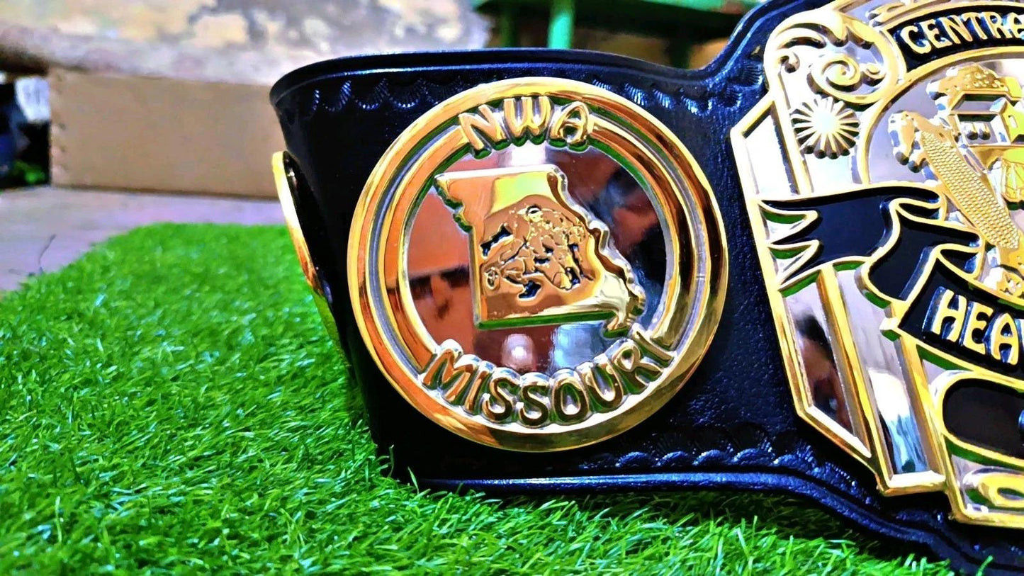 NWA Central States Heavyweight Championship Belt | 2MM 4MM Brass Replica | Wrestling Title Belt | Real Leather Strap | Adult Size