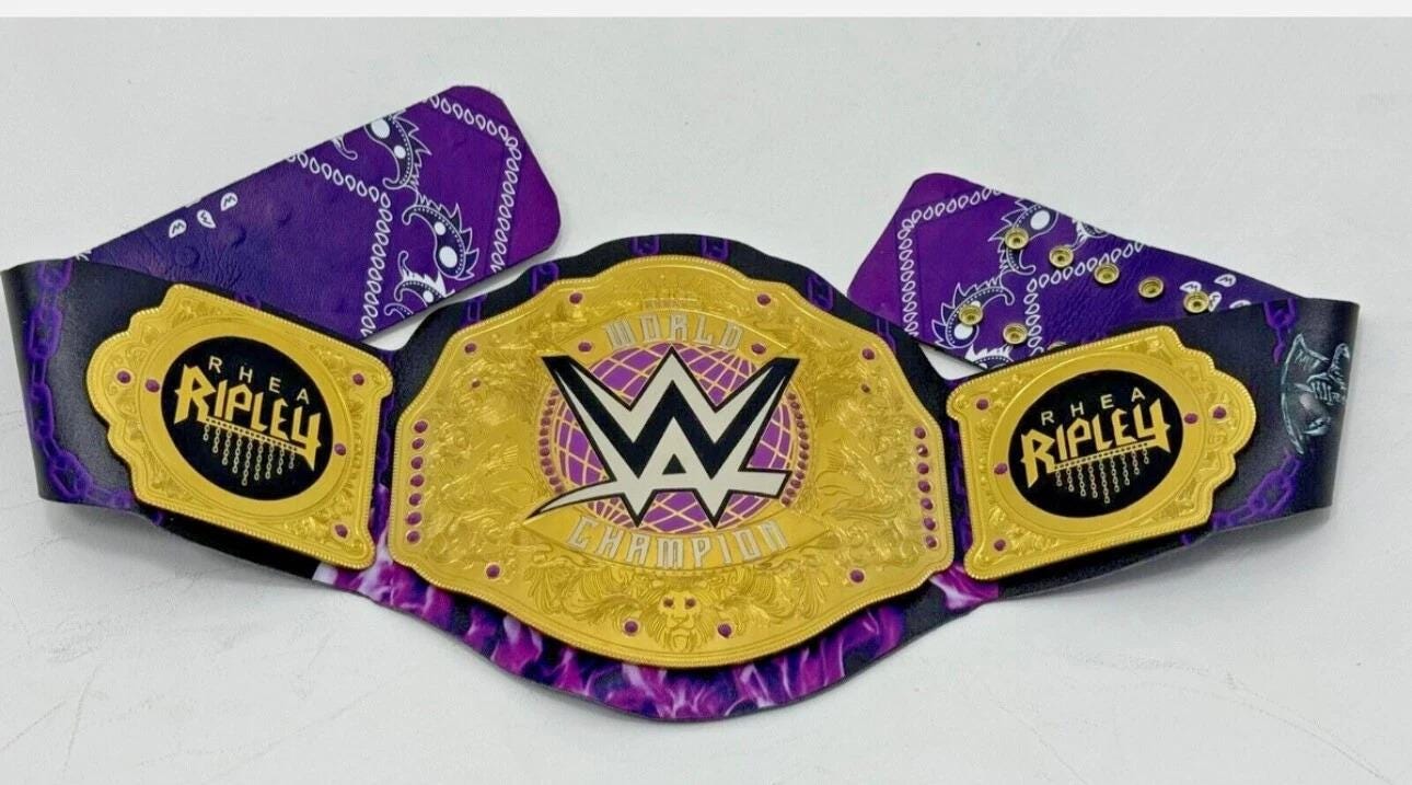 Rhea Ripley World Heavyweight Championship Belt | 2MM 4MM Brass Plates | Women’s Wrestling Replica | Real Leather Strap | Fan Gift