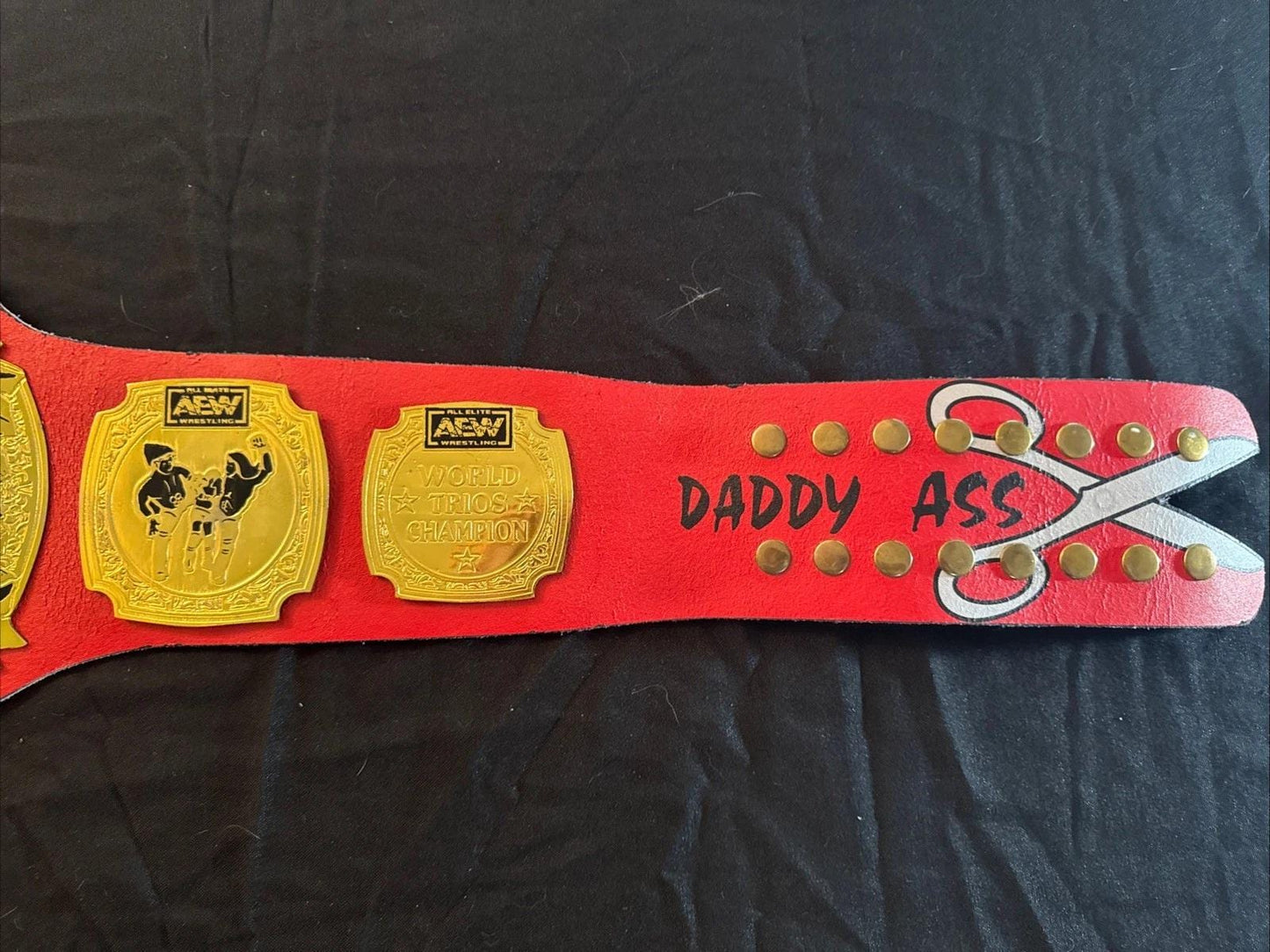 AEW Trios Championship Replica Belt | The Acclaimed Daddy Ass Pink Belt | 2MM 4MM Gold Plates | Scissor Me Wrestling Collectible