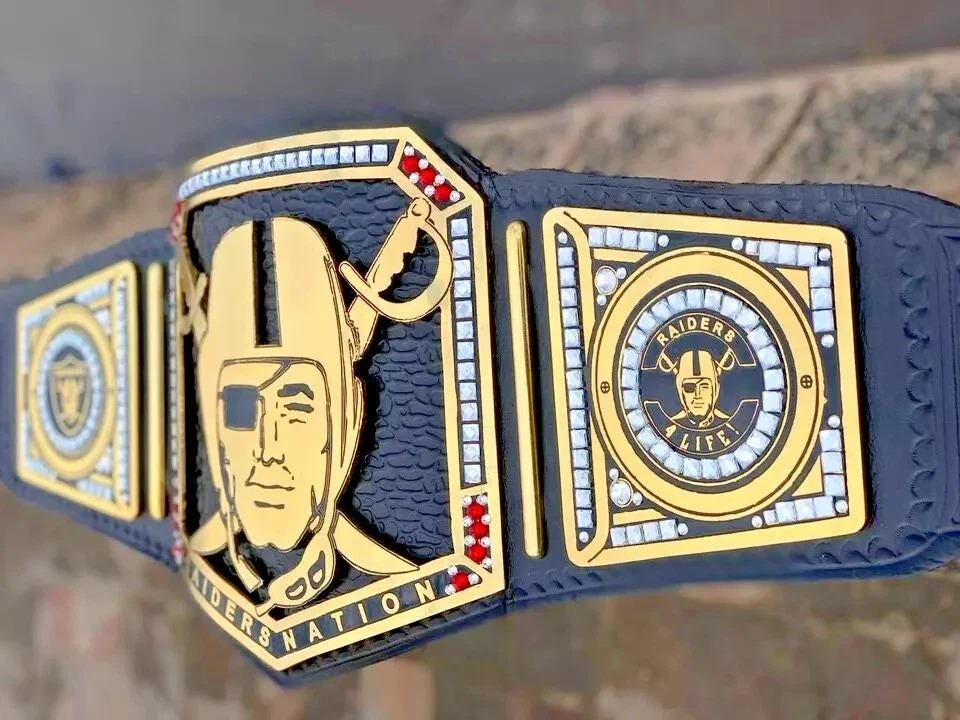 Raiders Nation 4 Life Championship Belt | Replica Legacy Title | 2MM/4MM Zinc | Wrestling Fan Gift | Custom Belt | Real Leather Strap