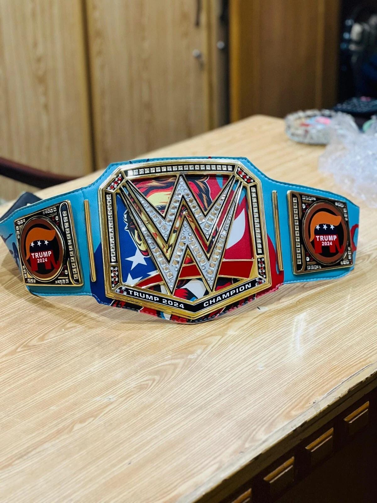 Trump World Heavyweight Championship Belt | MAGA Replica Title | 2MM/4MM Plates | USA Flag Wrestling Belt | Custom Gift