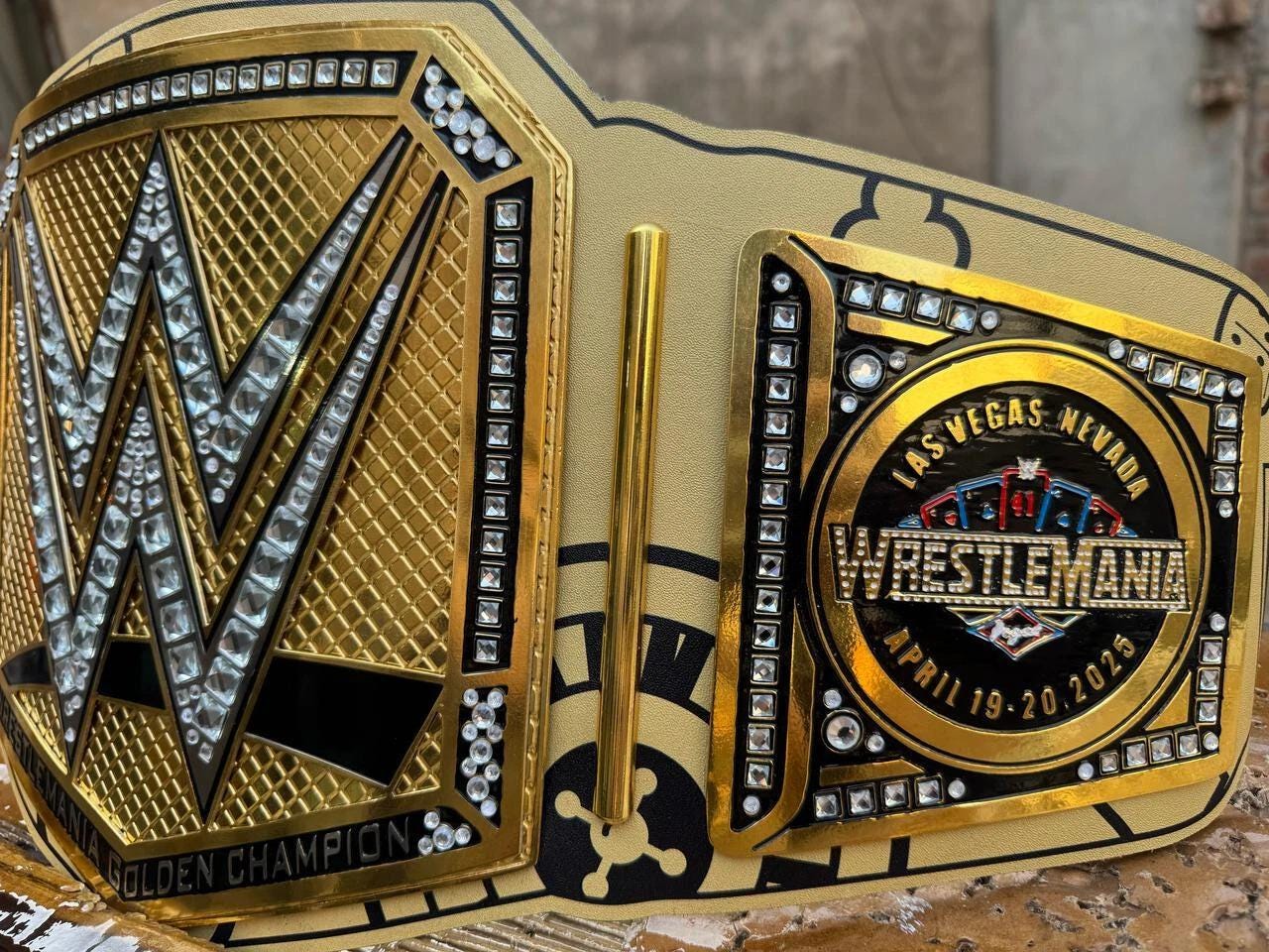 WrestleMania 41 las vegas Championship Belt | 2MM/4MM Brass Replica Title | Golden Wrestling Belt | World Wrestling Fan Gift