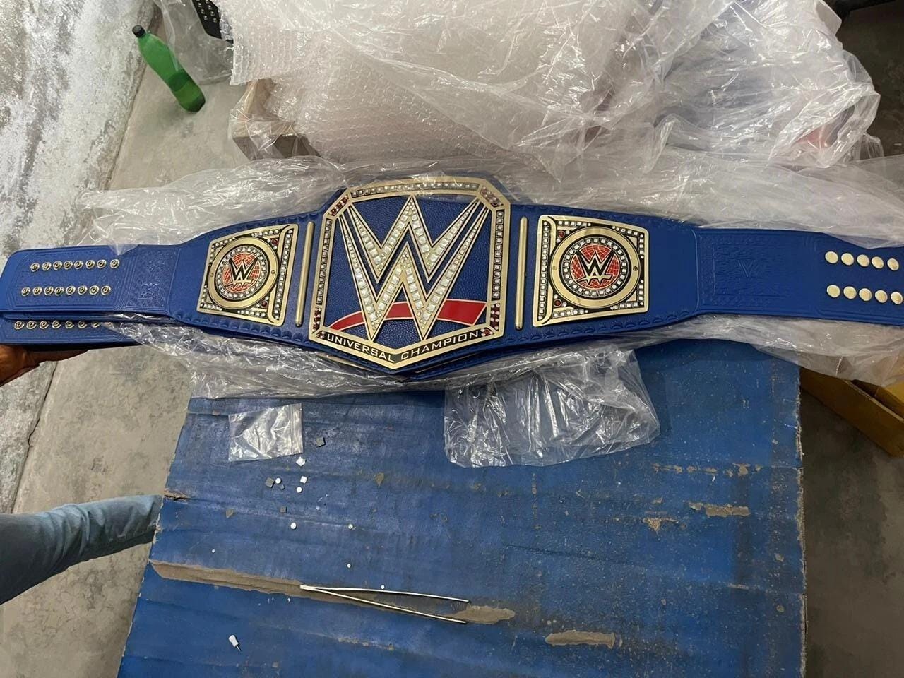 Blue Universal Championship Replica Title Belt Blue strap Wrestling Belt 2MM4MM Brass Adult Size Fan Gift
