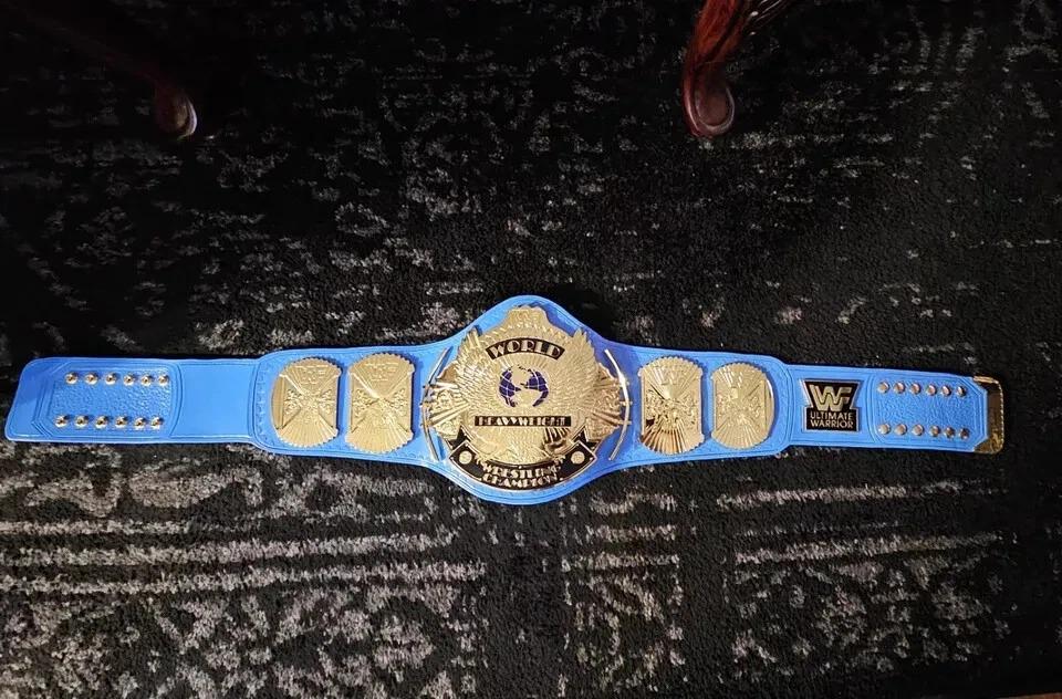 WWF Blue Winged Eagle Championship Belt | 2MM 4MM Real Leather | Classic Wrestling Replica | Hulk Hogan Tribute | Fan Gift w/ Bag