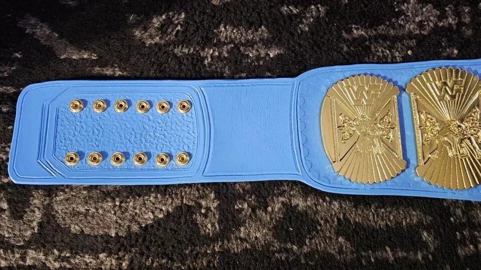 WWF Blue Winged Eagle Championship Belt | 2MM 4MM Real Leather | Classic Wrestling Replica | Hulk Hogan Tribute | Fan Gift w/ Bag