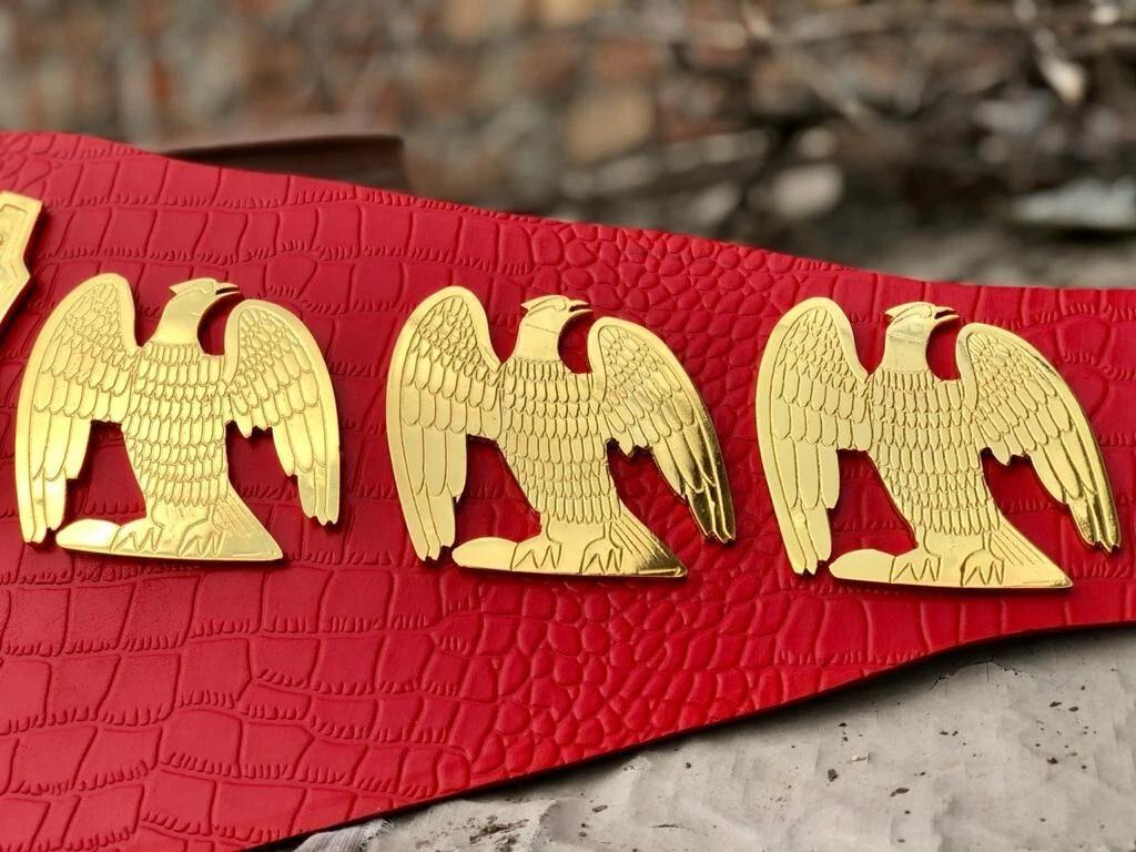 NWA Mid-Cost Heavyweight Championship Belt | 2MM 4MM Zinc Gold Replica | Red Real Leather Strap | Ric Flair Tribute Belt