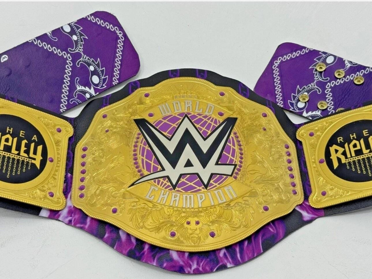 Rhea Ripley World Heavyweight Championship Belt | 2MM 4MM Brass Plates | Women’s Wrestling Replica | Real Leather Strap | Fan Gift