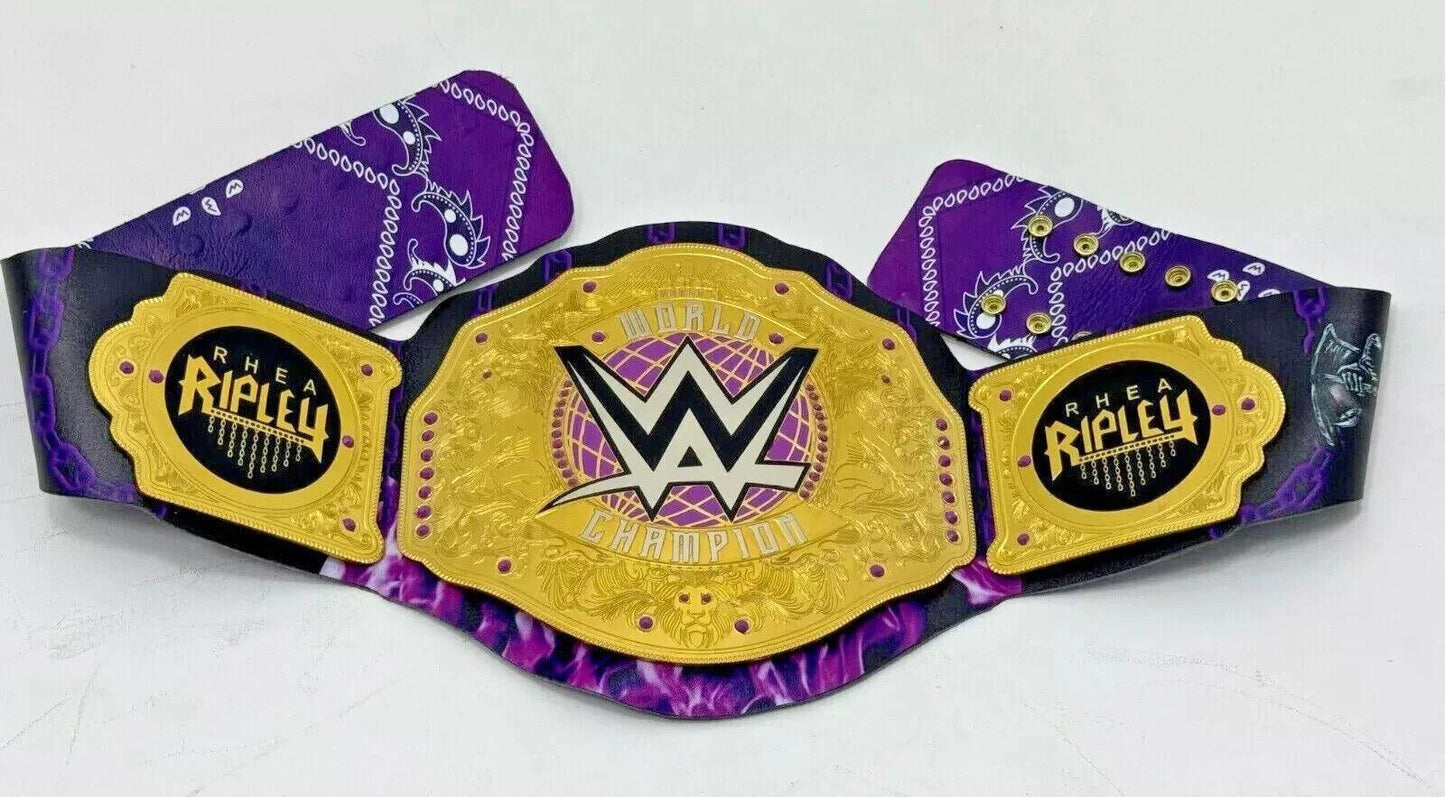 Rhea Ripley World Heavyweight Championship Belt | 2MM 4MM Brass Plates | Women’s Wrestling Replica | Real Leather Strap | Fan Gift