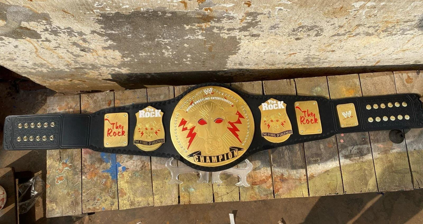 The Rock Brahma Bull Championship Belt | 2MM & 4MM Brass Replica | Style Wrestling Title | Real Leather Strap | Adult Size Gift