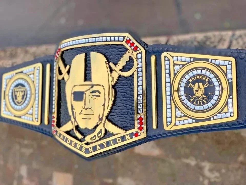 Raiders Nation 4 Life Championship Belt | Replica Legacy Title | 2MM/4MM Zinc | Wrestling Fan Gift | Custom Belt | Real Leather Strap