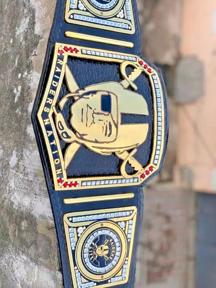 Raiders Nation 4 Life Championship Belt | Replica Legacy Title | 2MM/4MM Zinc | Wrestling Fan Gift | Custom Belt | Real Leather Strap
