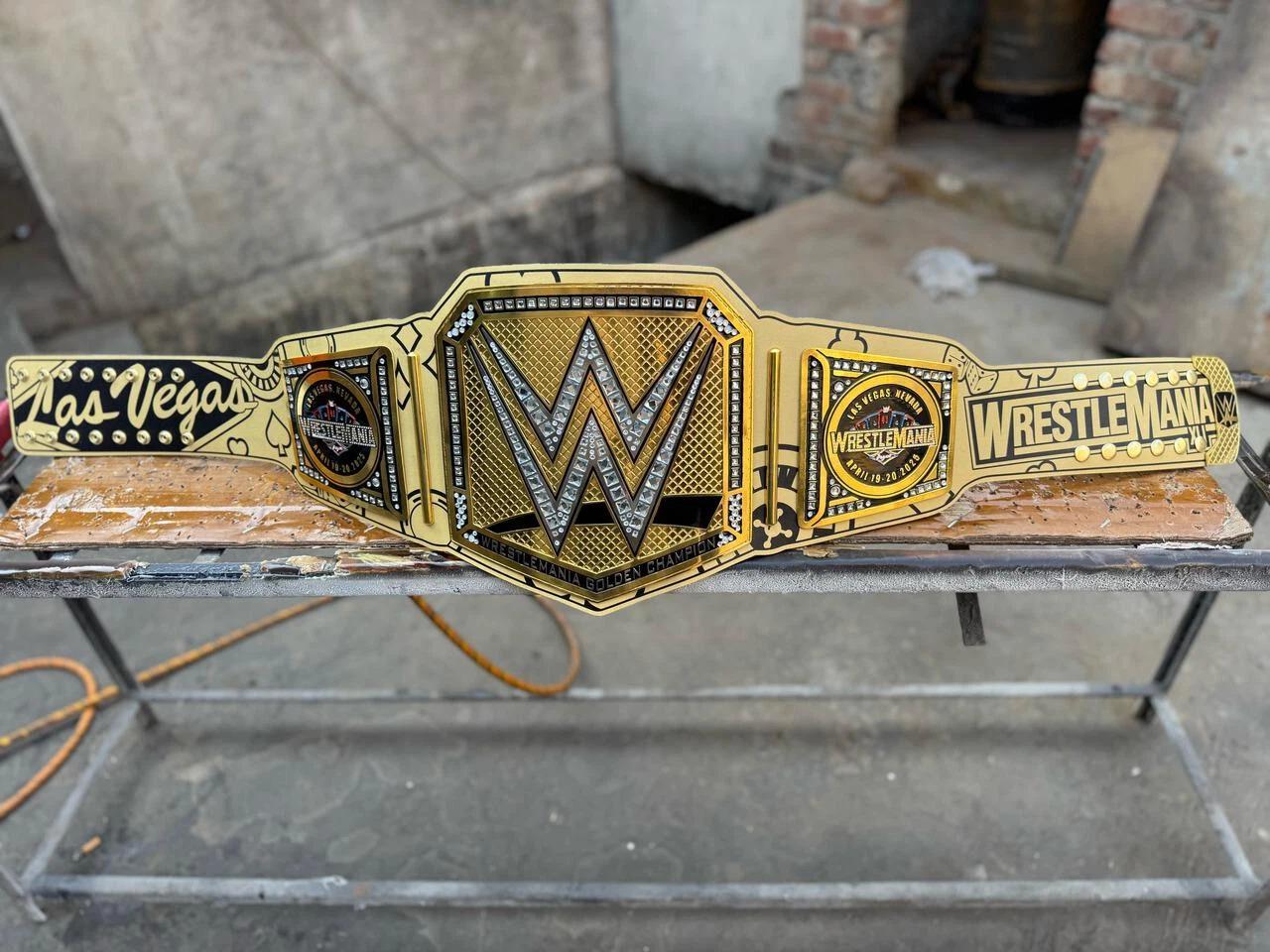 WrestleMania 41 las vegas Championship Belt | 2MM/4MM Brass Replica Title | Golden Wrestling Belt | World Wrestling Fan Gift