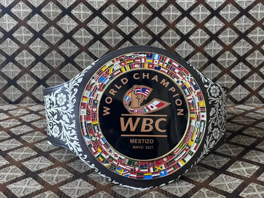 WBC Mestizo Mayo 2021 Boxing Belt Replica – 6MM Diecast Brass Plates & Genuine Leather Championship Belt