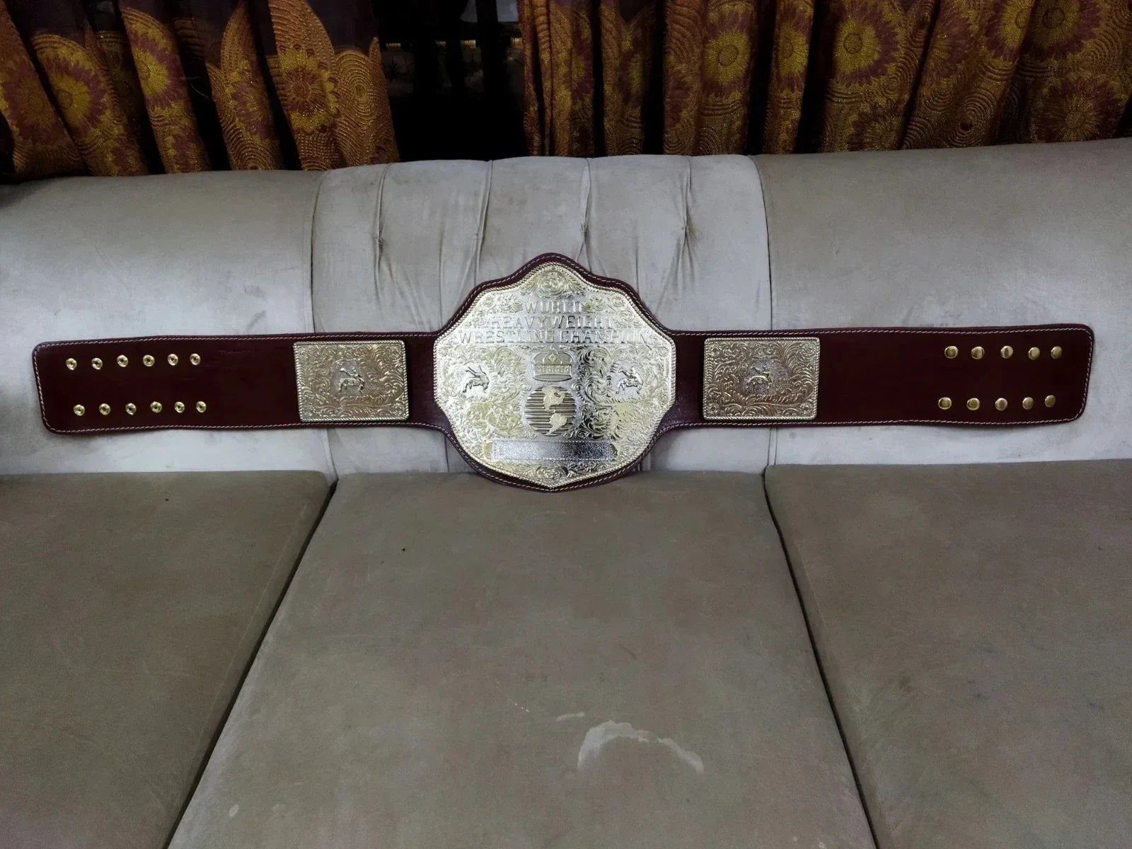 Big Gold World Heavyweight Championship Replica Belt Brown strap