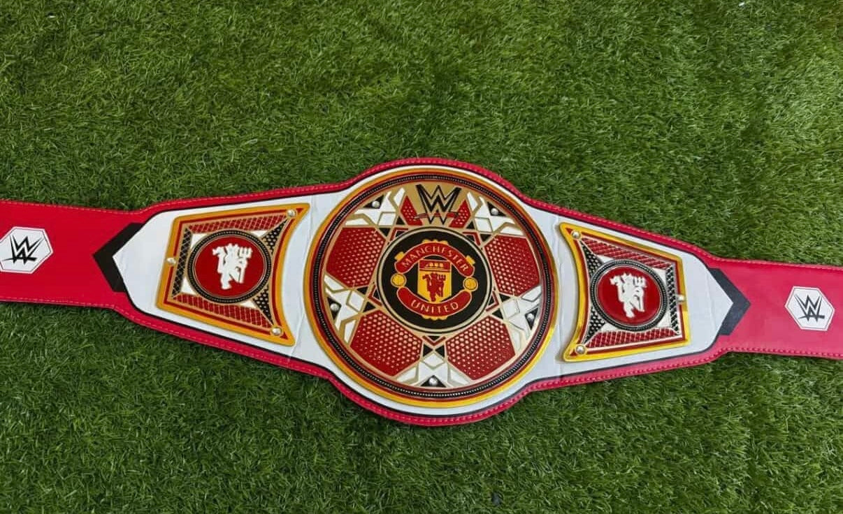 WWE x Chelsea Legacy Championship Replica Title Belt 4mm + WWE Manchester United Legacy Championship Title Belt 4mm with 2 bags and 2 wall hangers
