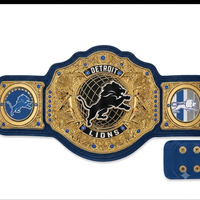 Detroit Lions Custom Championship Belt – Gold Plates with Honolulu Blue Leather Strap 6mm