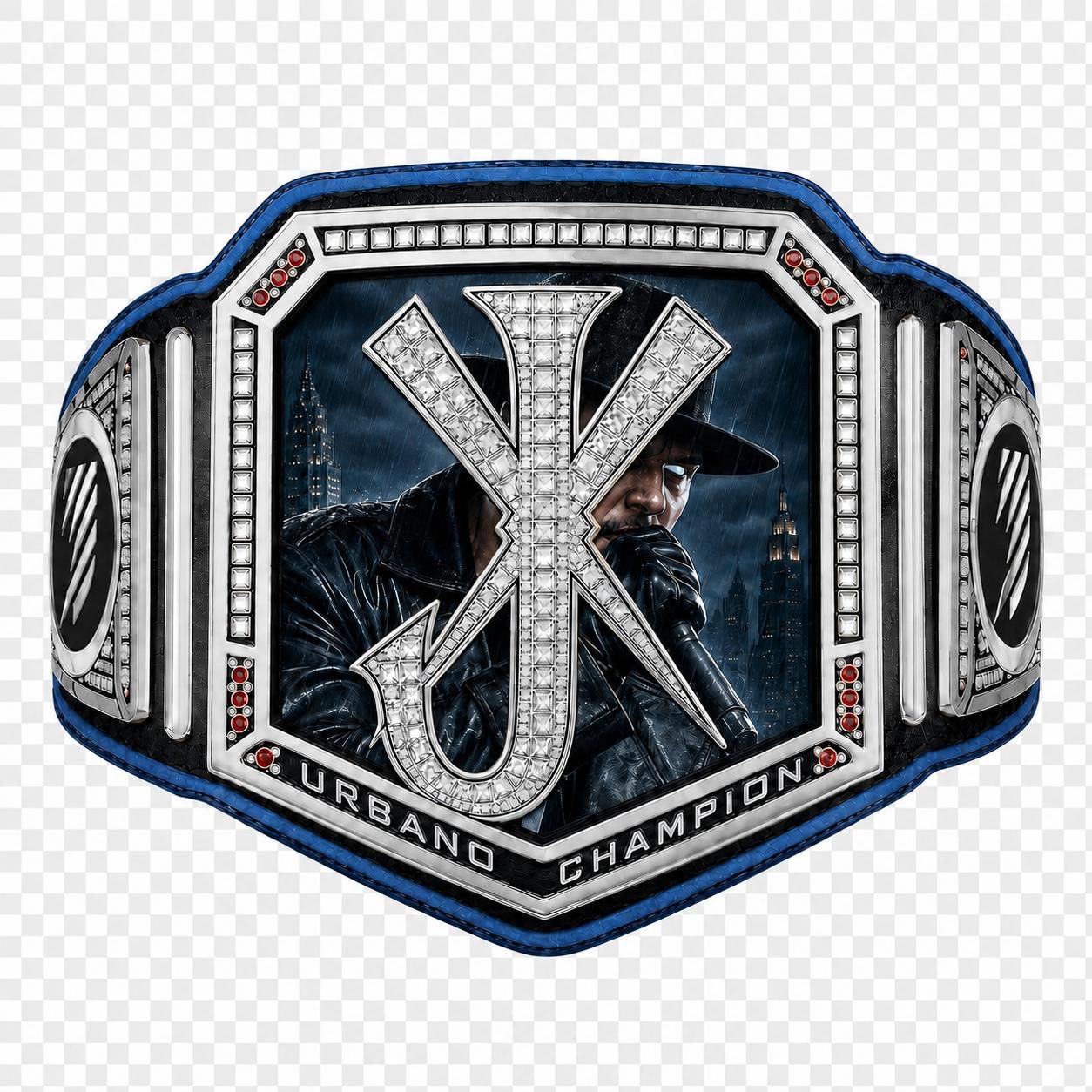 Custom "Urbano Champion" Championship Title Belt – Blue & Silver Edition with Rhinestone Detailing 6mm
