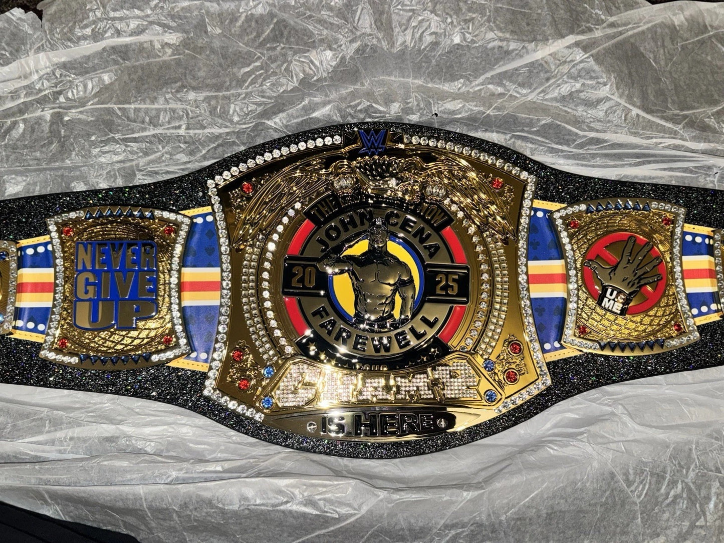 John Cena Farewell Tour 2025 Spinner Championship Replica Belt Las Vegas ( Black Strap )