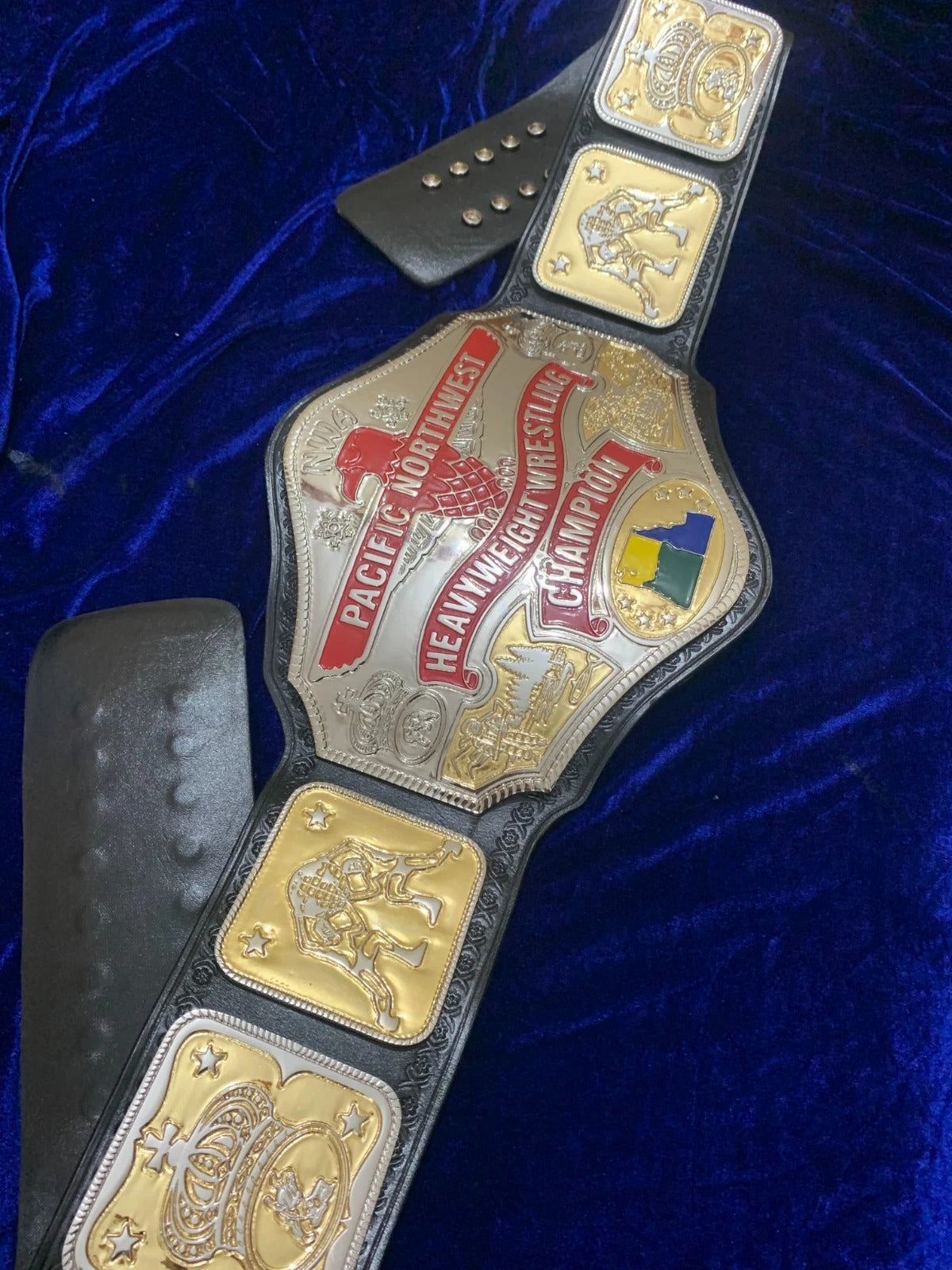 NWA Pacific Northwest Championship Belt – Dual Plated Replica – Brass – Real Leather