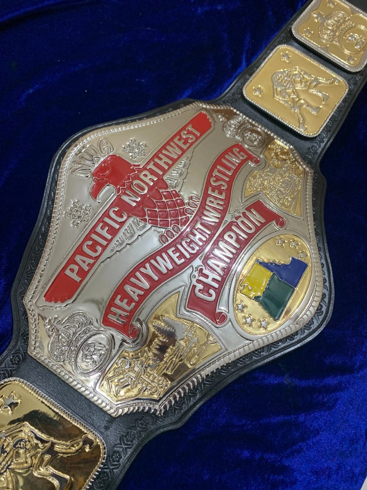 NWA Pacific Northwest Championship Belt – Dual Plated Replica – Brass – Real Leather
