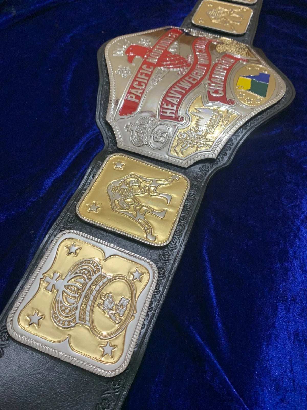 NWA Pacific Northwest Championship Belt – Dual Plated Replica – Brass – Real Leather