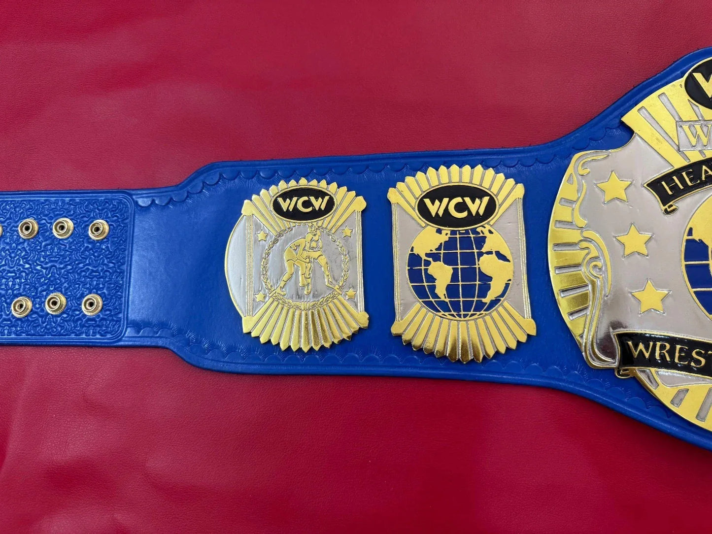 WCW World Heavyweight Wrestling Championship Replica Belt blue strap - ELITESTRAPES LIMITED