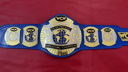 WCW World Heavyweight Wrestling Championship Replica Belt blue strap - ELITESTRAPES LIMITED