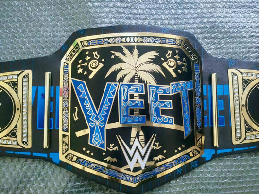 YEET Heavyweight Wrestling Championship Belt | 2MM or 4MM Brass Plates | Adult Size Replica | Genuine Leather | Title Belt for Fans