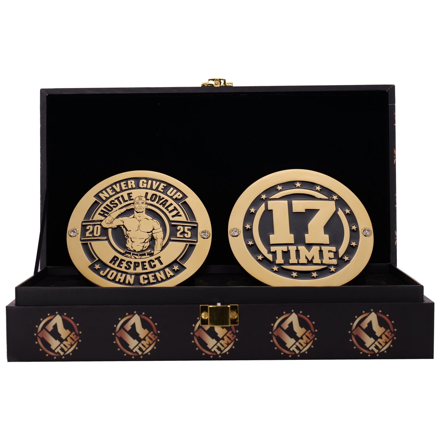 John Cena 17 times Side Plate Set | Replica Championship Plates | GOAT Farewell Tribute | Wrestling Collectible Gift | Zinc Alloy Belt Plate