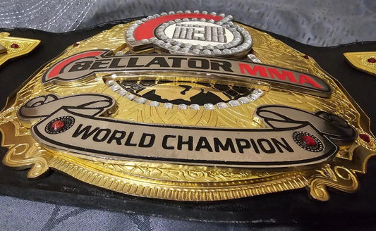 Bellator MMA World Championship Replica Belt | 2MM/4MM Zinc Plates | Adult Size | Real Leather Strap | Ryan Bader Inspired Title