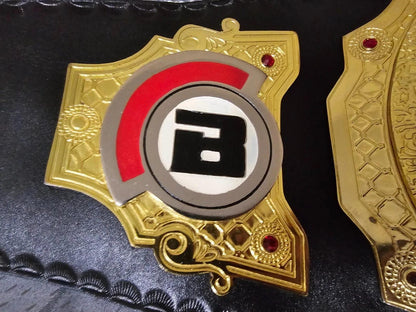 Bellator MMA World Championship Replica Belt | 2MM/4MM Zinc Plates | Adult Size | Real Leather Strap | Ryan Bader Inspired Title