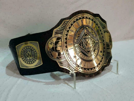 WWF Intercontinental Championship Replica Belt – 2MM & 4MM Brass Metal | Adult Size | Wrestling Title Belt | Genuine Leather Strap | Unisex