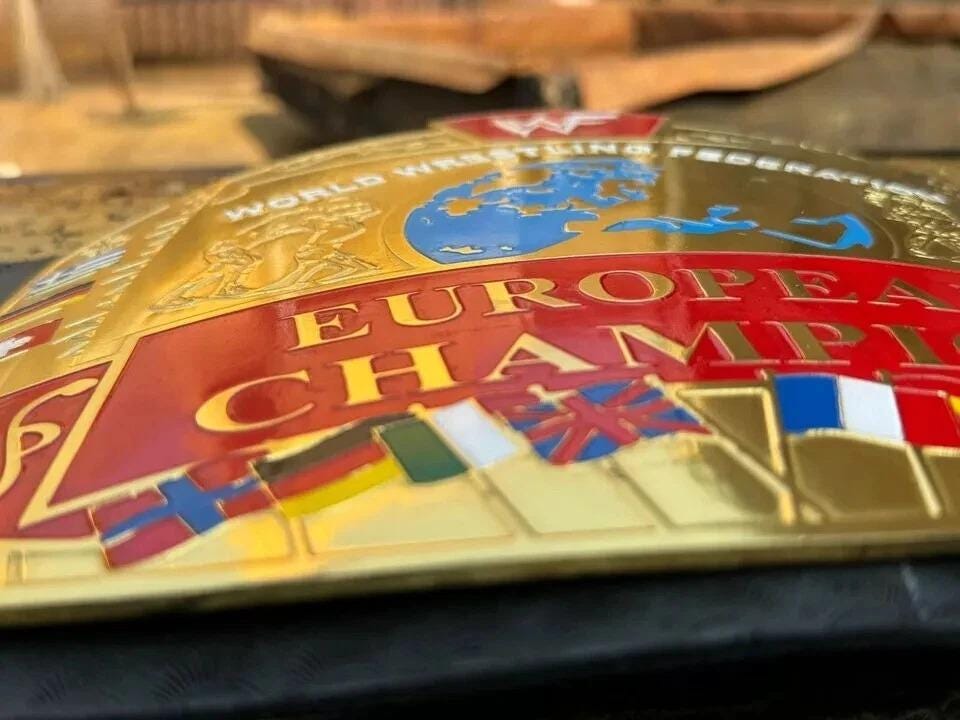 European Wrestling Championship Replica Belt | Adult Size WWE Title | 2MM / 4MM Metal Plates | Wrestling Fan Gift | Cosplay Display Belt