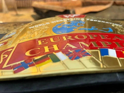 European Wrestling Championship Replica Belt | Adult Size WWE Title | 2MM / 4MM Metal Plates | Wrestling Fan Gift | Cosplay Display Belt