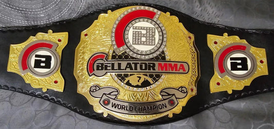 Bellator MMA World Championship Replica Belt | 2MM/4MM Zinc Plates | Adult Size | Real Leather Strap | Ryan Bader Inspired Title