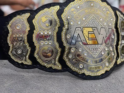 AEW World Championship Replica Belt | 4MM 6MM Brass Plate | Wrestling Title | Cowhide Leather Strap | Adult Size Belt | Heavyweight Fan Gift