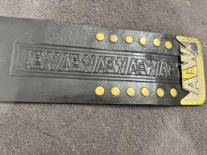 AEW World Championship Replica Belt | 4MM 6MM Brass Plate | Wrestling Title | Cowhide Leather Strap | Adult Size Belt | Heavyweight Fan Gift