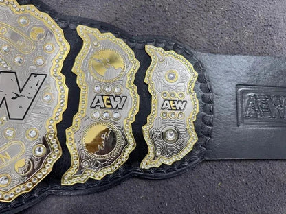 AEW World Championship Replica Belt | 4MM 6MM Brass Plate | Wrestling Title | Cowhide Leather Strap | Adult Size Belt | Heavyweight Fan Gift