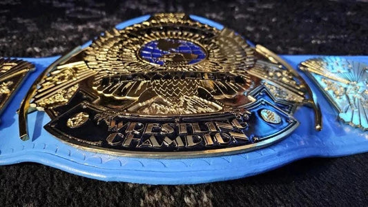 WWF Blue Winged Eagle Championship Belt | 2MM 4MM Real Leather | Classic Wrestling Replica | Hulk Hogan Tribute | Fan Gift w/ Bag